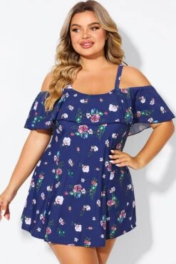 Floral Off Shoulder Tummy Control Lady Swimdress -Bikini Bliss Shop b desd049005 3