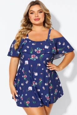 Floral Off Shoulder Tummy Control Lady Swimdress -Bikini Bliss Shop b desd049005 4