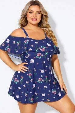 Floral Off Shoulder Tummy Control Lady Swimdress -Bikini Bliss Shop b desd049005 5