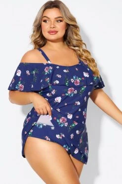 Floral Off Shoulder Tummy Control Lady Swimdress -Bikini Bliss Shop b desd049005 6