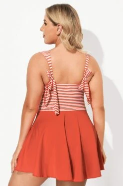 Red & White Stripe Halter Flattering Underwire Swimdress -Bikini Bliss Shop b desd059001 3