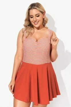 Red & White Stripe Halter Flattering Underwire Swimdress -Bikini Bliss Shop b desd059001 4
