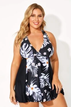 Tropical Patterns Flowers V-Neck Women Swimdress -Bikini Bliss Shop b desd077001 3