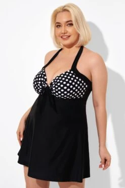 Fashion Black Dot Vintage Drawstring Closure Swimdress -Bikini Bliss Shop b desd081001 5