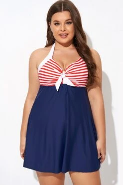 Vintage Stripe Halter Straps Women Swimdress -Bikini Bliss Shop b desd081003 3