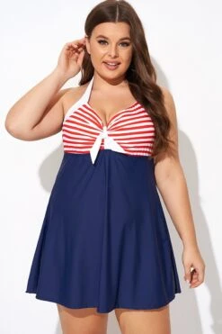 Vintage Stripe Halter Straps Women Swimdress -Bikini Bliss Shop b desd081003 5