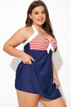 Vintage Stripe Halter Straps Women Swimdress -Bikini Bliss Shop b desd081003 6