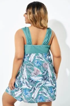 Green Leaf Print Wide Strap Knot Swimdress 8 Green Leaf Print Wide Strap Knot Swimdress -Bikini Bliss Shop b desd082001 2