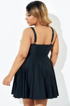 Black Adjustable Shoulder Straps Lady Flowy Swimdress -Bikini Bliss Shop b desd083001 2