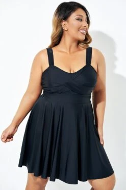 Black Adjustable Shoulder Straps Lady Flowy Swimdress -Bikini Bliss Shop b desd083001 5