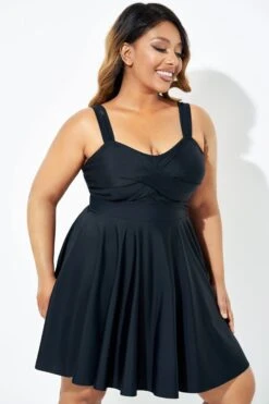 Black Adjustable Shoulder Straps Lady Flowy Swimdress -Bikini Bliss Shop b desd083001 6