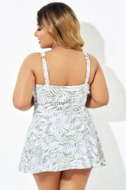 Fashionable Leaf Printed Twist Front Underwire Swimdress -Bikini Bliss Shop b desd084001 2