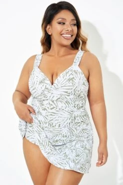 Fashionable Leaf Printed Twist Front Underwire Swimdress -Bikini Bliss Shop b desd084001 3
