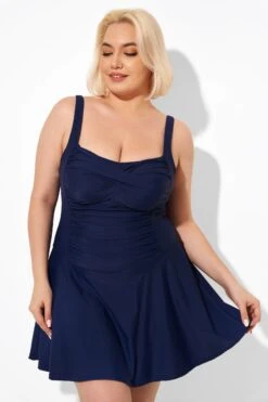 Blue Sexy RuffleTwist Front Beach Swimdress