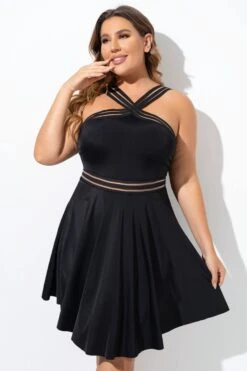 Graceful Black Mesh Panel Women Swimdress -Bikini Bliss Shop b desd091001 5