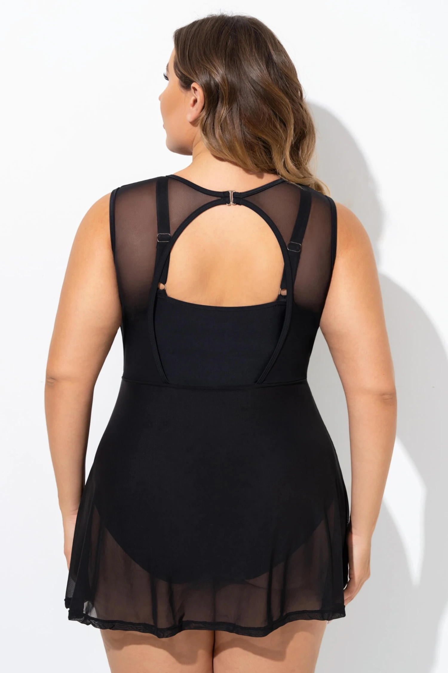 Black Mesh Underwire Hook & Eye Closure Swimdress 2 Black Mesh Underwire Hook & Eye Closure Swimdress - Image 2
