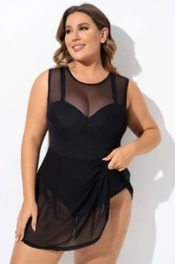Black Mesh Underwire Hook & Eye Closure Swimdress 10 Black Mesh Underwire Hook & Eye Closure Swimdress -Bikini Bliss Shop b desd093001 4