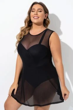 Black Mesh Underwire Hook & Eye Closure Swimdress 9 Black Mesh Underwire Hook & Eye Closure Swimdress -Bikini Bliss Shop b desd093001 5