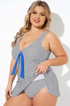 Dots Tie-Front Wide Shoulder Straps Swimdress -Bikini Bliss Shop b desd109001 3