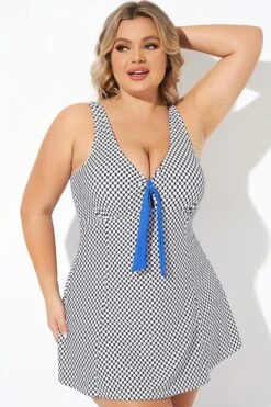 Dots Tie-Front Wide Shoulder Straps Swimdress -Bikini Bliss Shop b desd109001 5