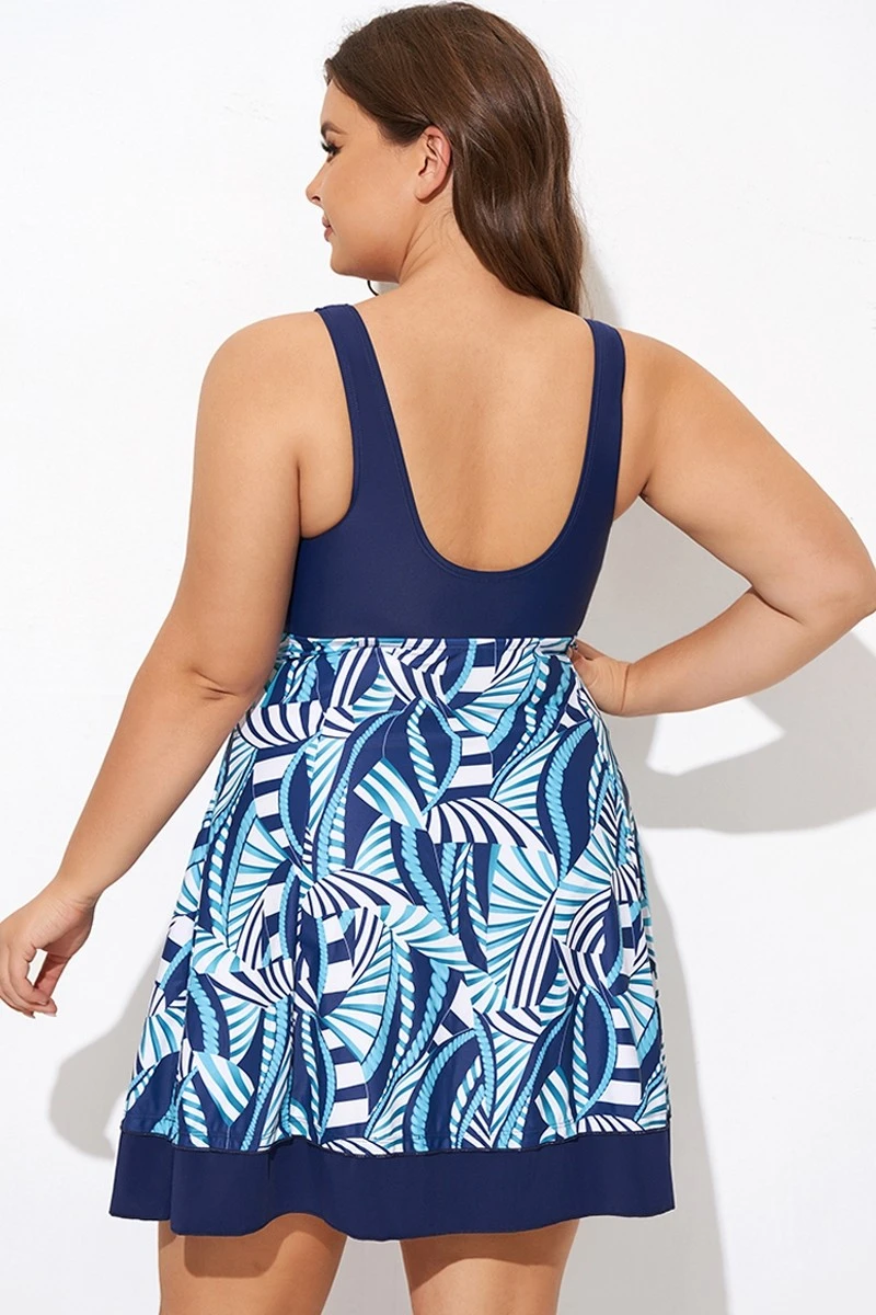 V Neck Floral Printed Patchwork Twist Front Swimdress 2 V Neck Floral Printed Patchwork Twist Front Swimdress - Image 2