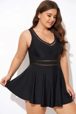 Black V-neck Wide Strap Crochet Detail Swimdress -Bikini Bliss Shop b desd113001 6