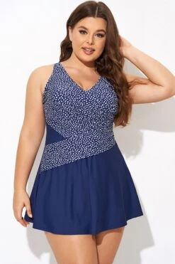 Silver Foil Dots Mesh-inset Wrap Swimdress -Bikini Bliss Shop b desd114001 3