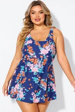 Blossoms Scoop Neckline Wide Shoulder Straps Swimdress -Bikini Bliss Shop b desd115001 3