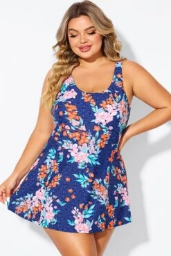 Blossoms Scoop Neckline Wide Shoulder Straps Swimdress -Bikini Bliss Shop b desd115001 4