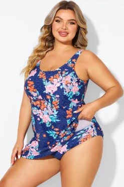 Blossoms Scoop Neckline Wide Shoulder Straps Swimdress -Bikini Bliss Shop b desd115001 5