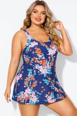 Blossoms Scoop Neckline Wide Shoulder Straps Swimdress -Bikini Bliss Shop b desd115001 6