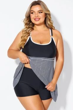 Black & White Criss Cross Striped Double Strap Swimdress 9 Black & White Criss Cross Striped Double Strap Swimdress -Bikini Bliss Shop b desd119001 4