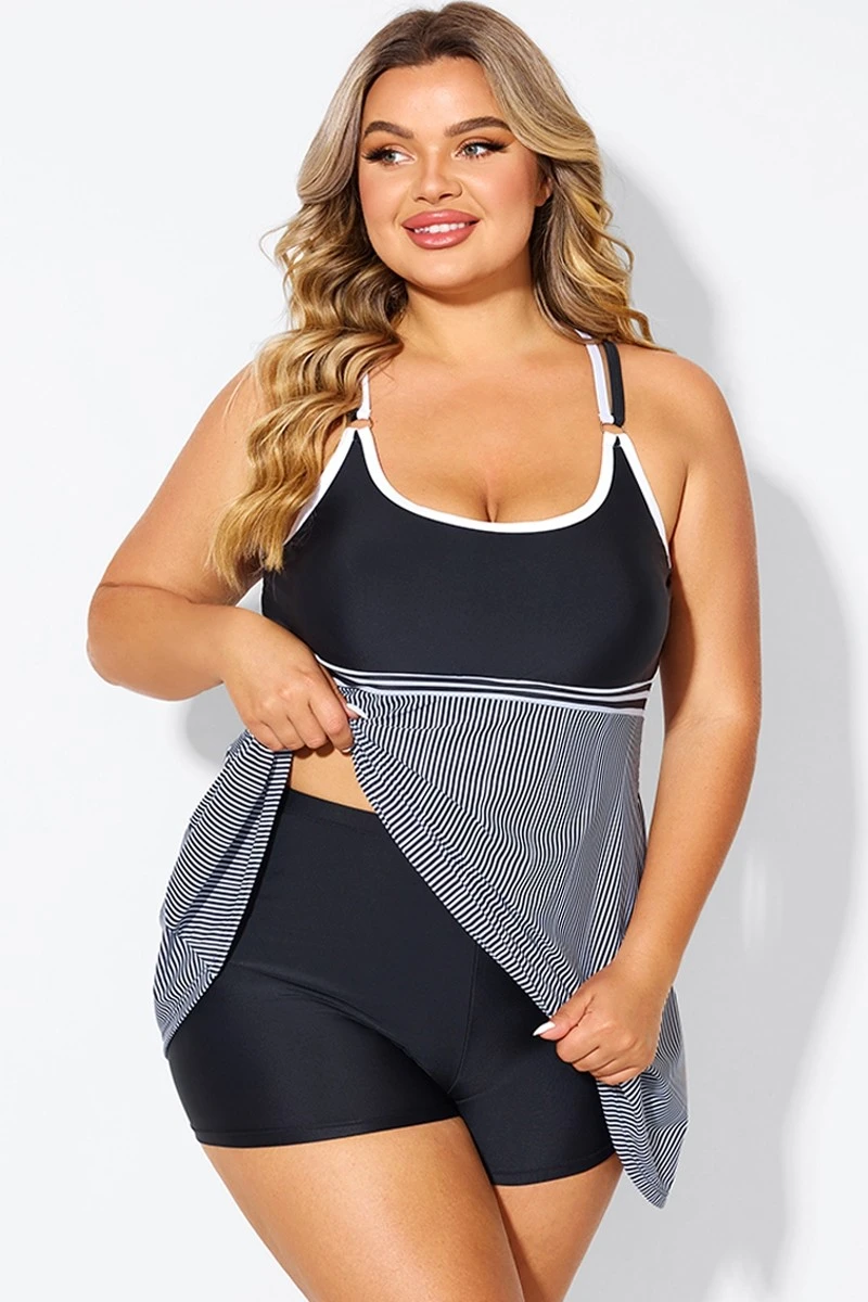 Black & White Criss Cross Striped Double Strap Swimdress 4 Black & White Criss Cross Striped Double Strap Swimdress - Image 4