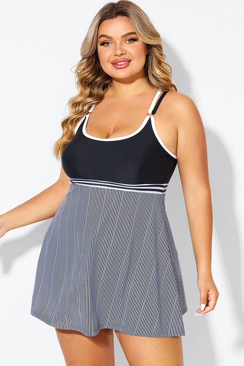 Black & White Criss Cross Striped Double Strap Swimdress 6 Black & White Criss Cross Striped Double Strap Swimdress - Image 6