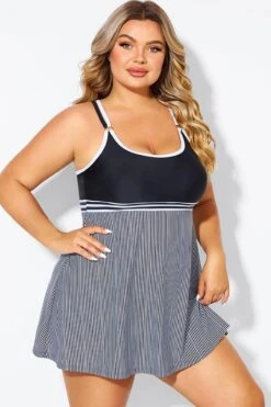 Black & White Criss Cross Striped Double Strap Swimdress 10 Black & White Criss Cross Striped Double Strap Swimdress -Bikini Bliss Shop b desd119001 6