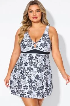 Black Floral Print Cut Out Plus Size Swimdress 8 Black Floral Print Cut Out Plus Size Swimdress -Bikini Bliss Shop b desd121001 3