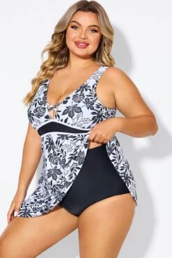 Black Floral Print Cut Out Plus Size Swimdress 10 Black Floral Print Cut Out Plus Size Swimdress -Bikini Bliss Shop b desd121001 5