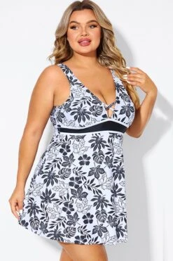 Black Floral Print Cut Out Plus Size Swimdress 11 Black Floral Print Cut Out Plus Size Swimdress -Bikini Bliss Shop b desd121001 6