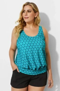 Green Scoopneck Polka Dots Women Tankini Top -Bikini Bliss Shop b detan003001t 1