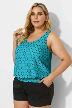 Green Scoopneck Polka Dots Women Tankini Top -Bikini Bliss Shop b detan003001t 2
