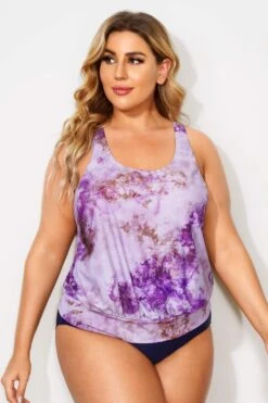 Tie Dye Printed Racerback Blouson Tankini Top -Bikini Bliss Shop b detan003002 4