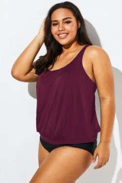 Wine Racerback Classic Blouson Tankini Top -Bikini Bliss Shop b detan003008 33