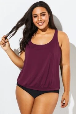 Wine Racerback Classic Blouson Tankini Top -Bikini Bliss Shop b detan003008 44