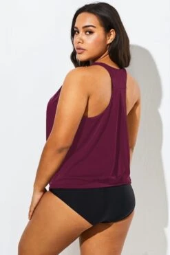 Wine Racerback Classic Blouson Tankini Top -Bikini Bliss Shop b detan003008 55