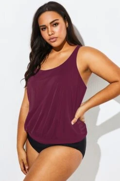 Wine Racerback Classic Blouson Tankini Top -Bikini Bliss Shop b detan003008 66