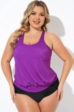 Purple Scoopneck Control Blouson Women Tankini Top -Bikini Bliss Shop b detan003010 4