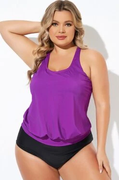 Purple Scoopneck Control Blouson Women Tankini Top -Bikini Bliss Shop b detan003010 5