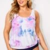 Tie Dye Square Collar Side Tie Hemline Tankini Top
