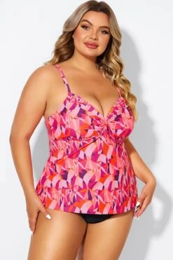 Multi Colors Tie Front Sweetheart Neckline Tankini Top -Bikini Bliss Shop b detan024005 4