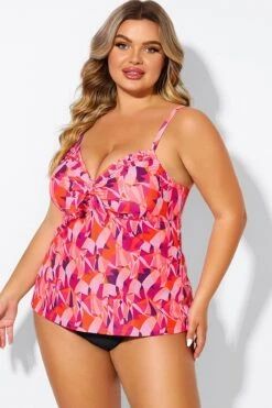 Multi Colors Tie Front Sweetheart Neckline Tankini Top -Bikini Bliss Shop b detan024005 5